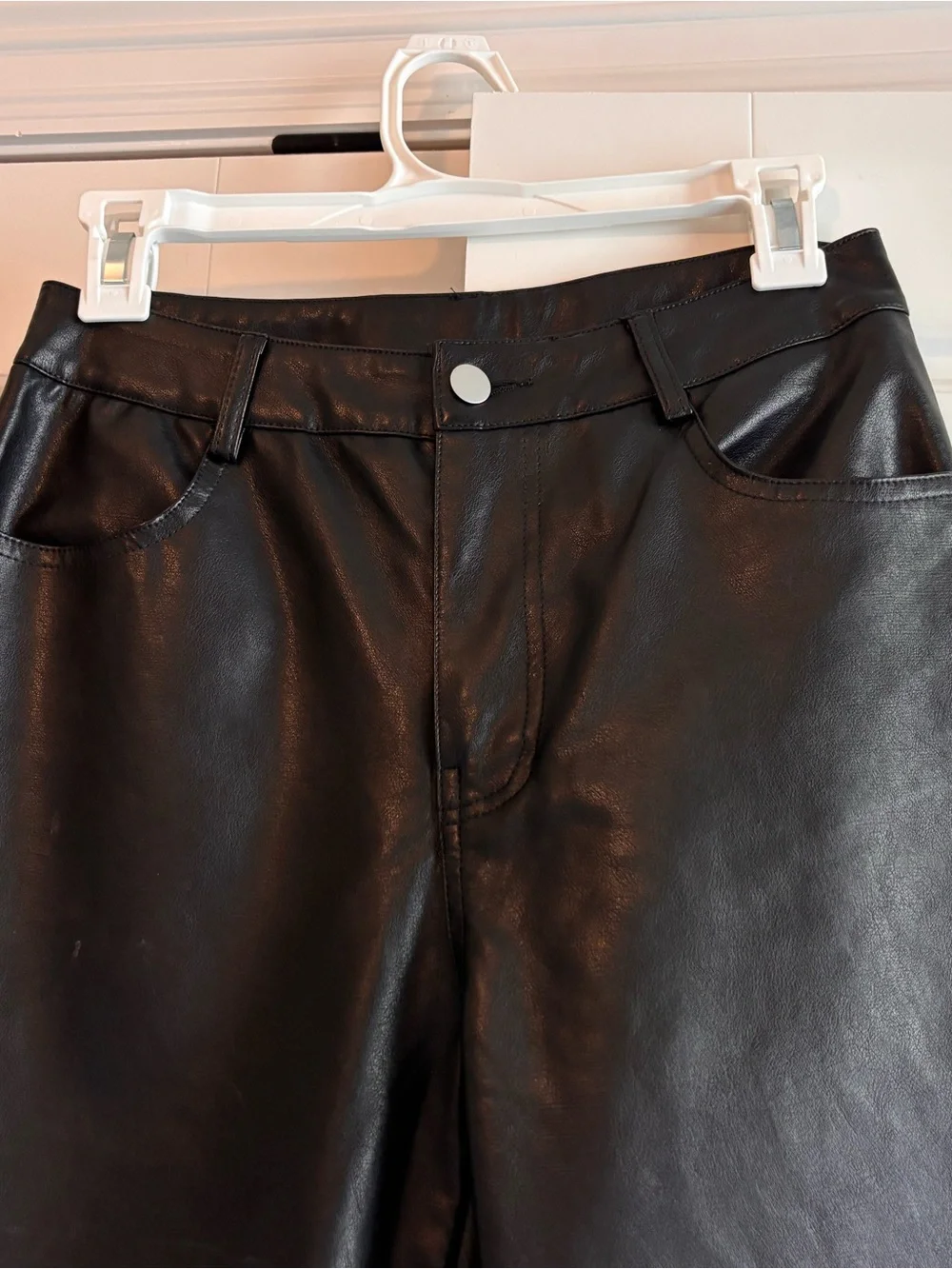 Women's Black Faux Leather Straight-Leg Pants